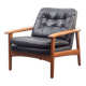 Fauteuil en teck et cuir, vintage, style scandinave