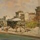 Italian signed landscape painting view of river with boats