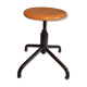 Tabouret d'atelier en bois verni et structure métal noir vintage