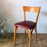 Set of 6 Luterma bistro chairs in blond wood and skaï 50s