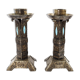 Arts and Crafts Style Forged Metal and Turquoise Glass Candlesticks