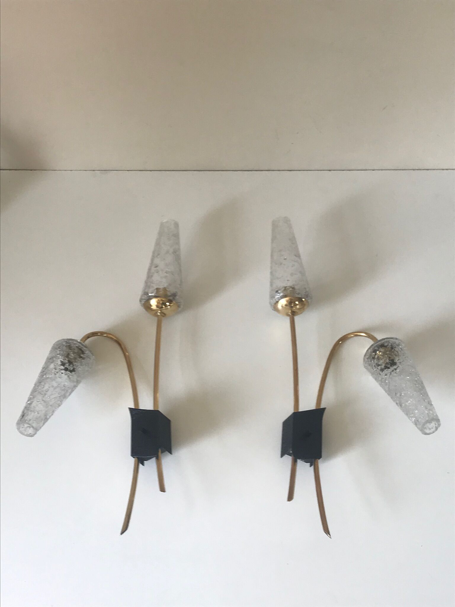 Pair of vintage brass double wall light design 60 years