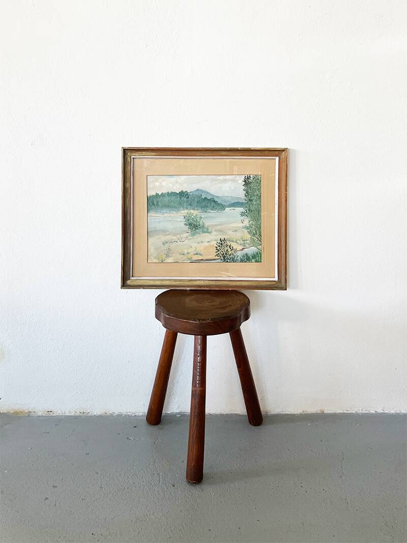 Painting "Banks of the Loire", Oil on paper, framed