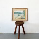 Painting "Banks of the Loire", Oil on paper, framed