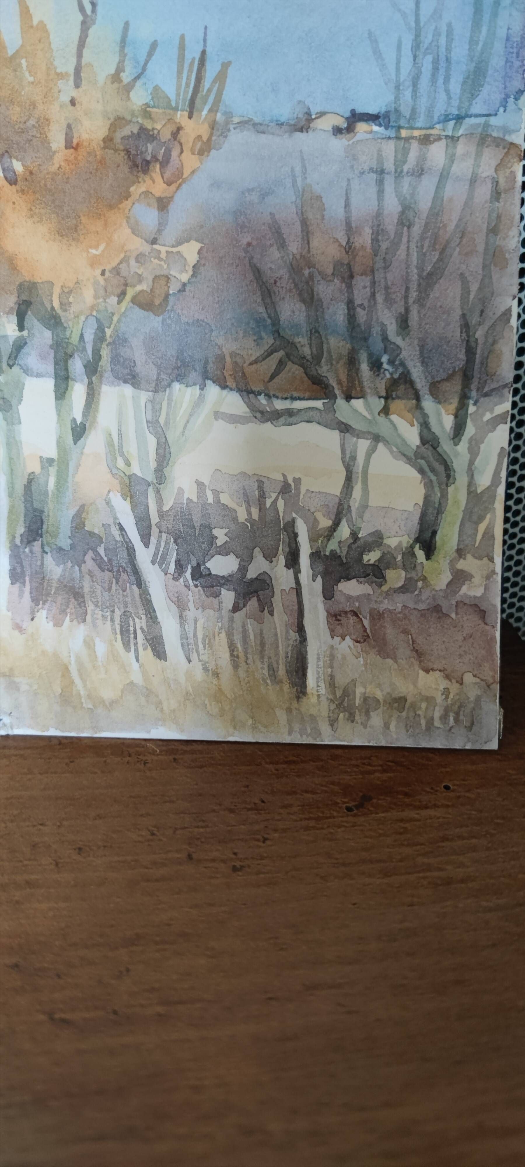 Watercolor signed Bettina Von Arnim view of Concots ,Lot, Occitanie
