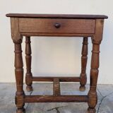 Antique 1900s Solid Oak Rustic Farmhouse Console Side Table
