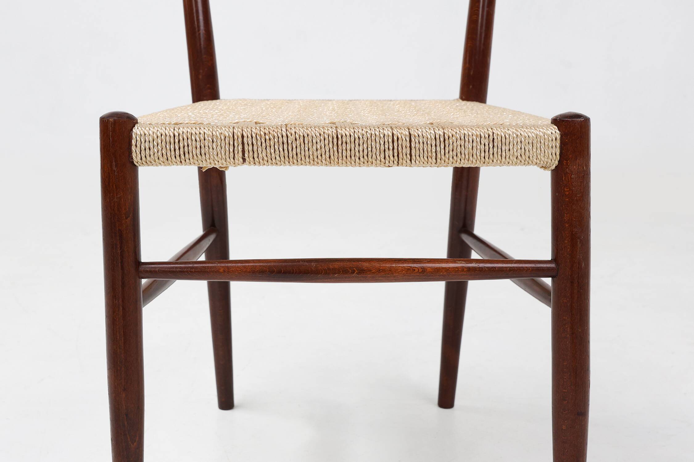 Teak dining chairs with braided rope seat, Belgium 1960s