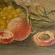 1930s french oil painting on wood, still life with fruits and vegetables