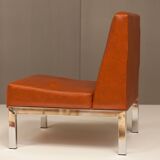 Paire de fauteuils Chauffeuses en skaï & chrome  Année 70