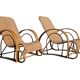 Paire de chaises longues XXL Mid Century Modern en bambou et rotin