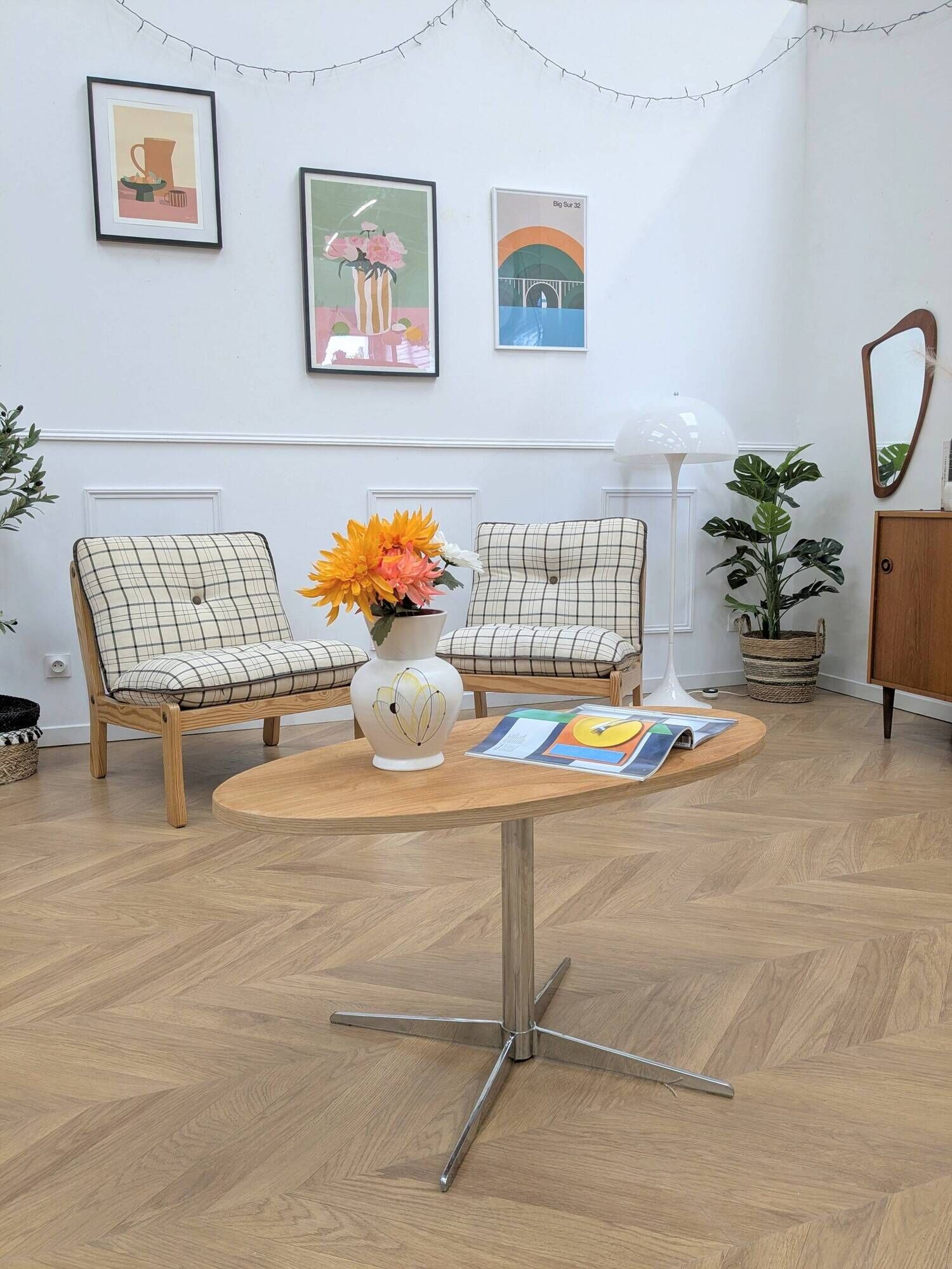 Retro coffee table with a metal base, 1970s.