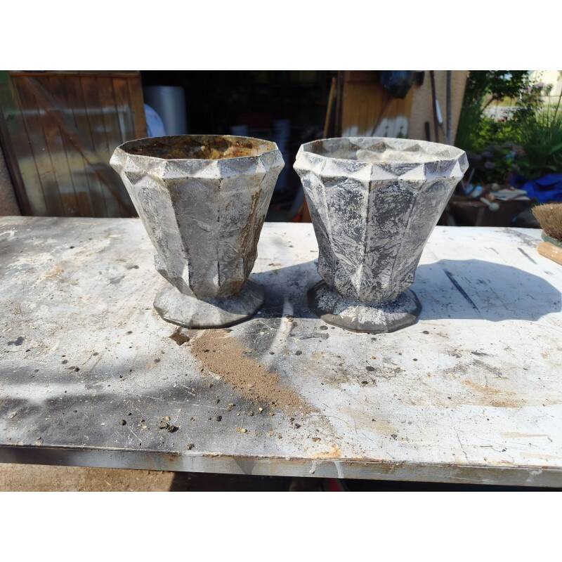 Pair of enamelled cast iron Art Deco vases