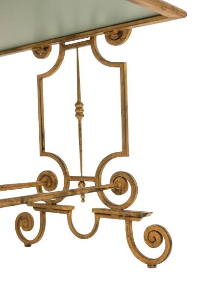 Gold wrought iron coffee table with a mirrored glass top. 1970s.