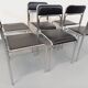 Set of 6 vintage Italian stackable chairs in chrome metal and faux leather.