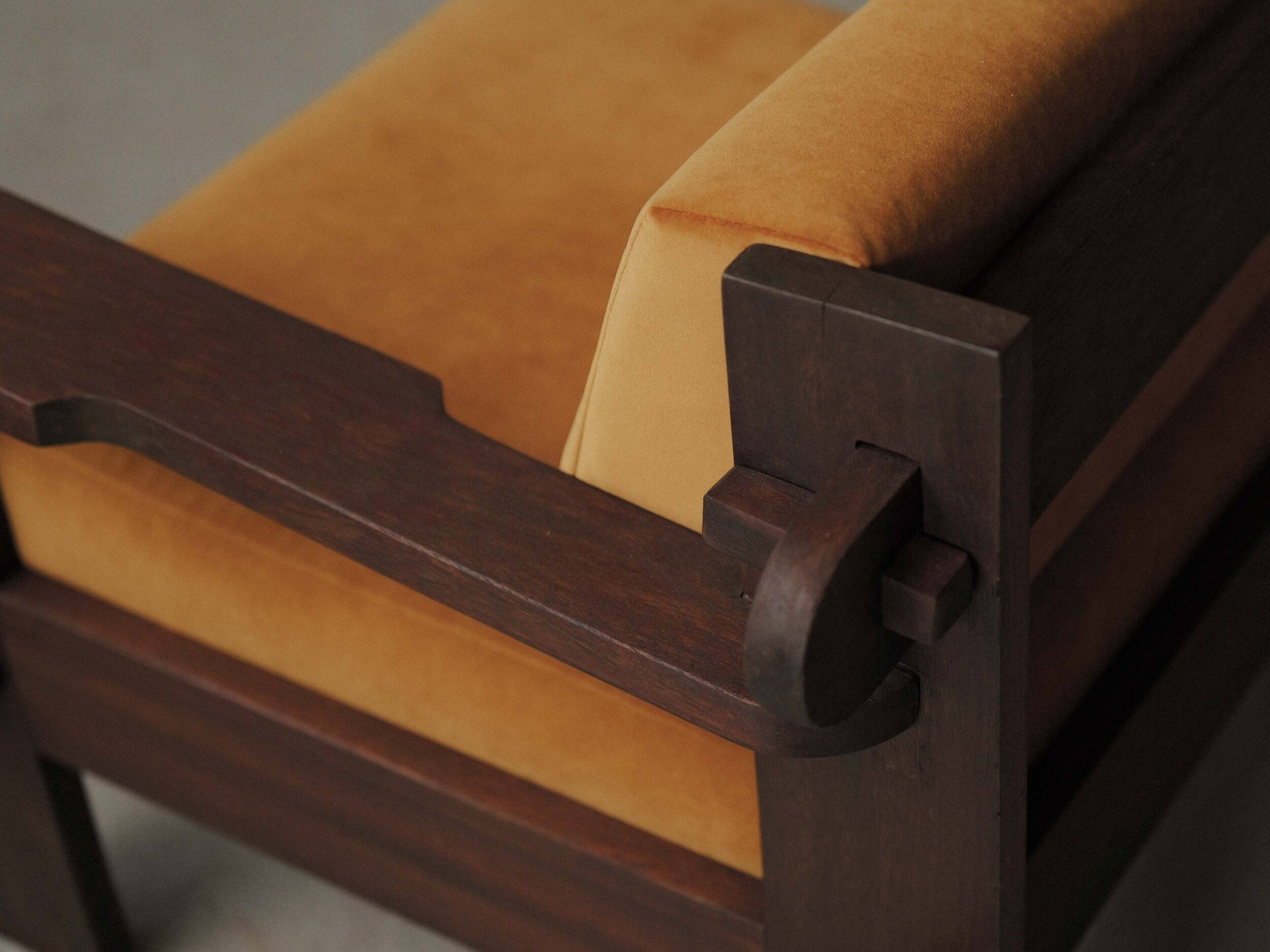 Pair of architect's armchairs in solid wood, France, circa 1970.