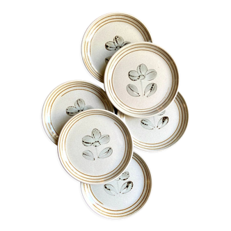 6 assiettes plates Sarreguemines en grès émaillé beige