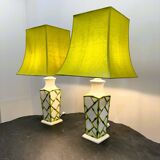 Pair of Faux Bamboo French Ceramic Table Lamps, French 1970s