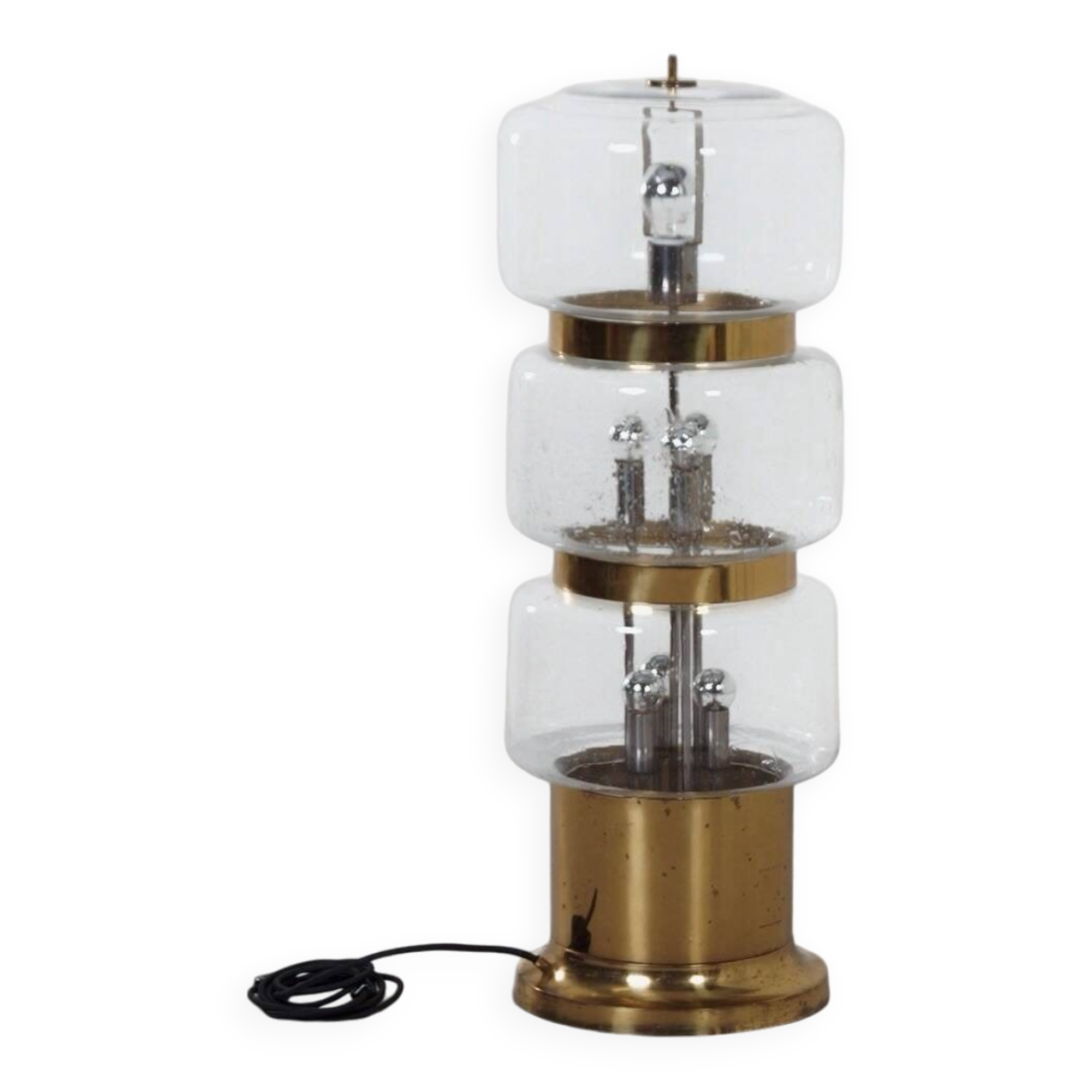 Large Floor Lamp of Mouth Blown Bubble Glass and Brass, 1970s