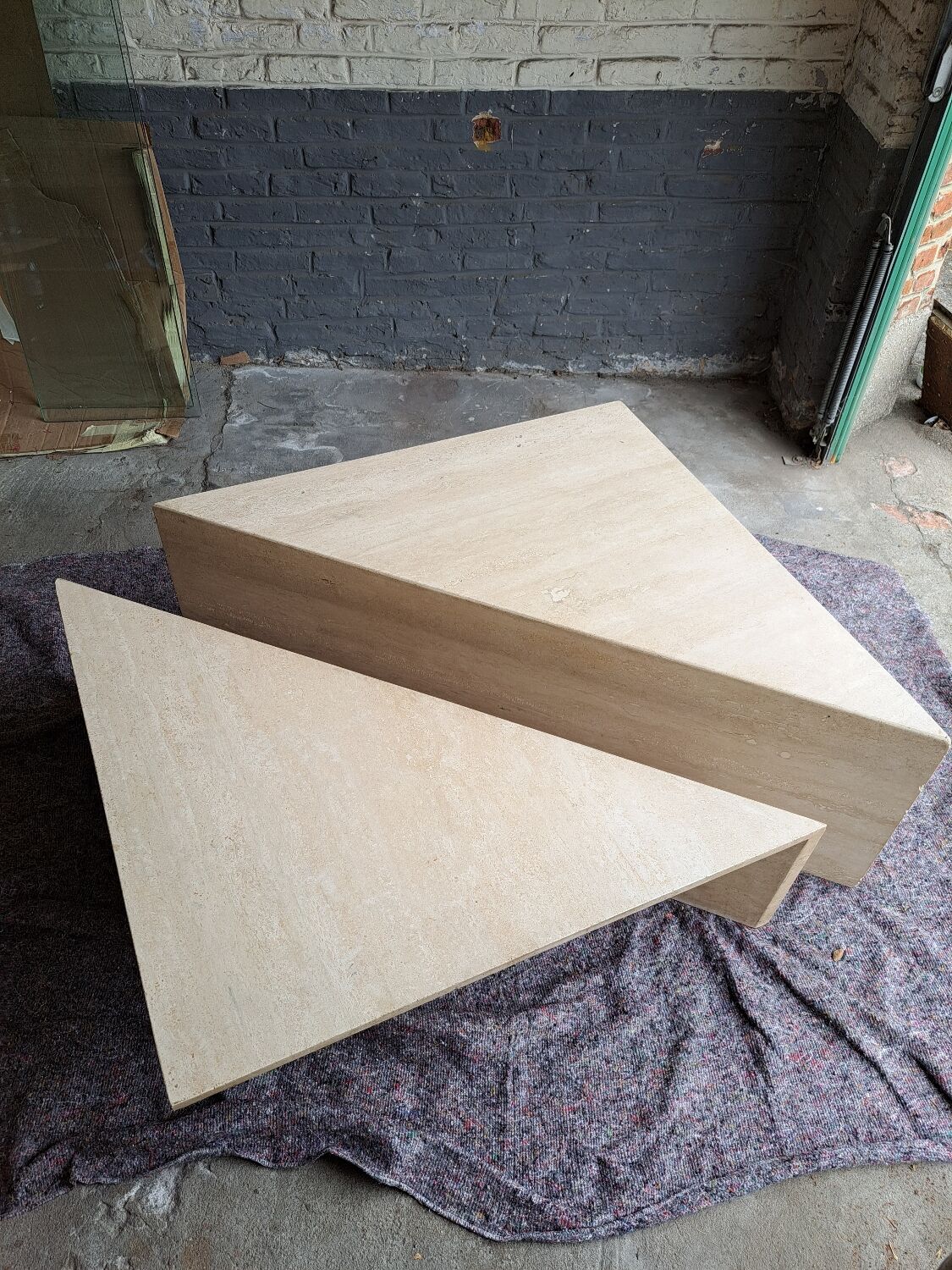 Travertine coffee table.