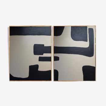 Set of two abstract canvases