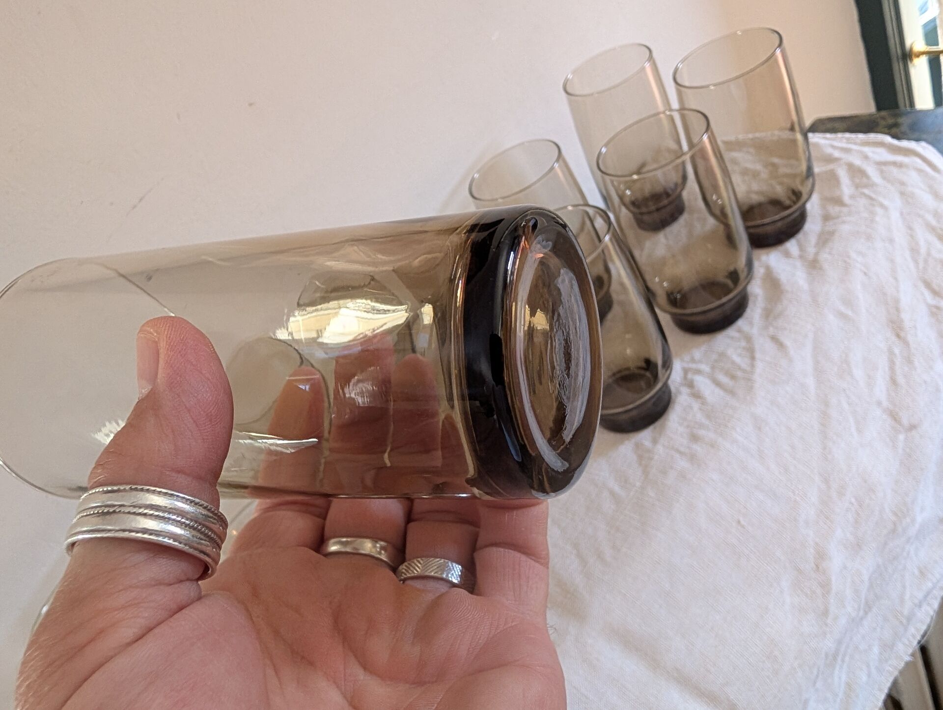12 long drink glasses in smoked glass – 1970s