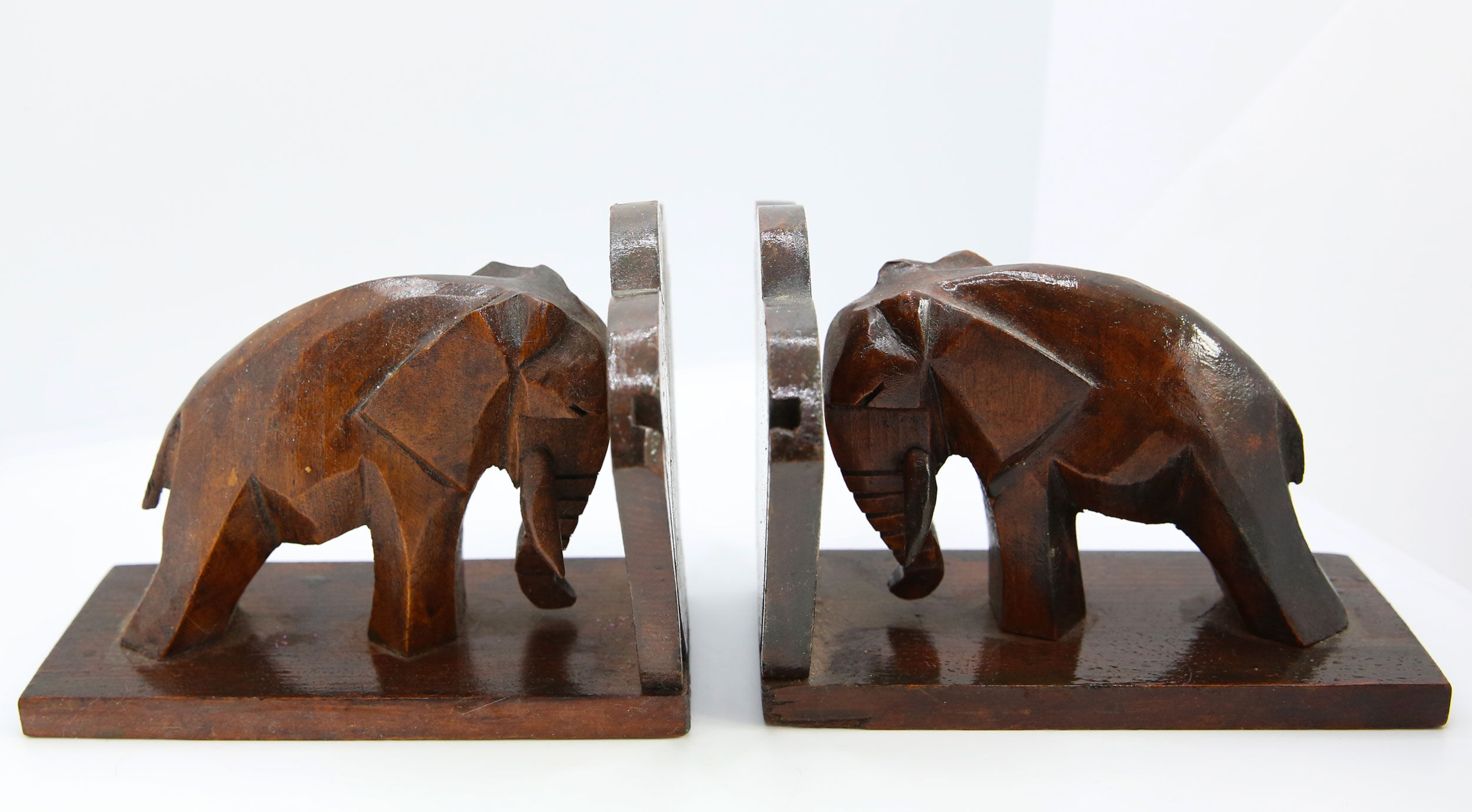 Pair of 2 art deco wooden elephant bookends
