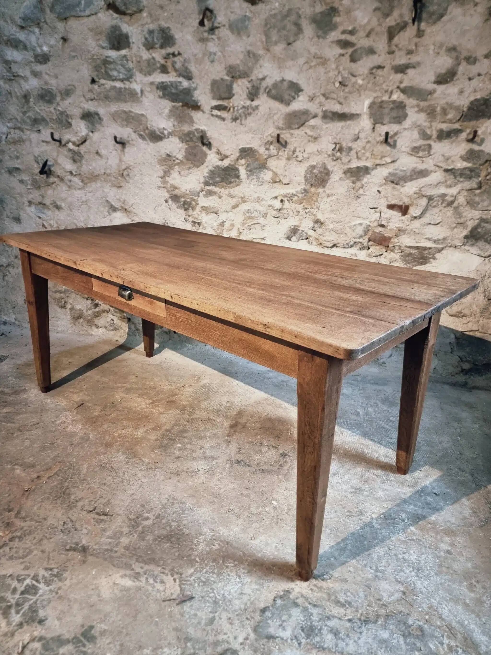 Antique French oak dining table – circa 1900 – farmhouse table with drawer