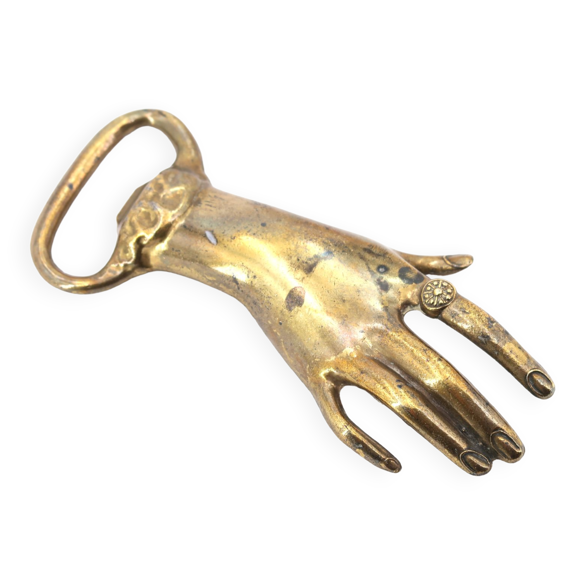Brass hand bottle opener, 50s