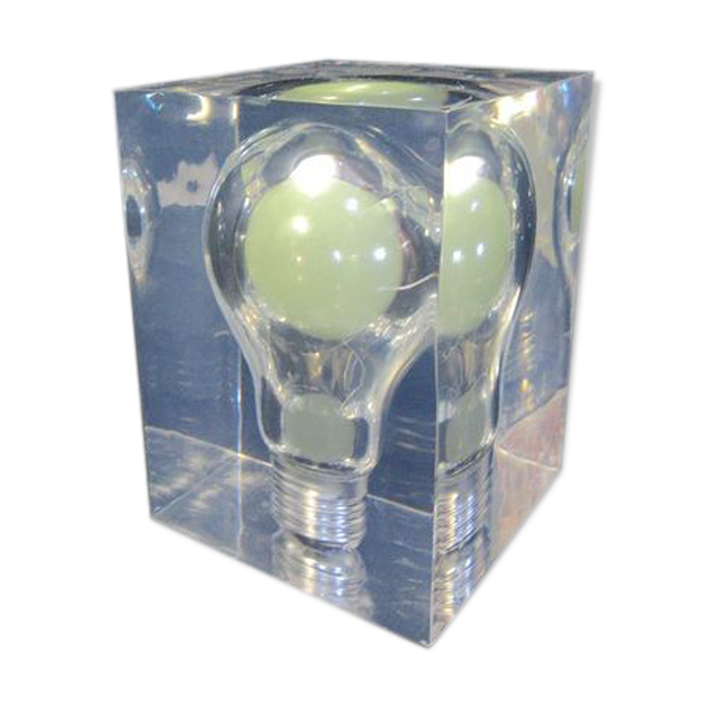 Pop art "Ampoule", fluorescent green light, design Pierre Giraudon 1970