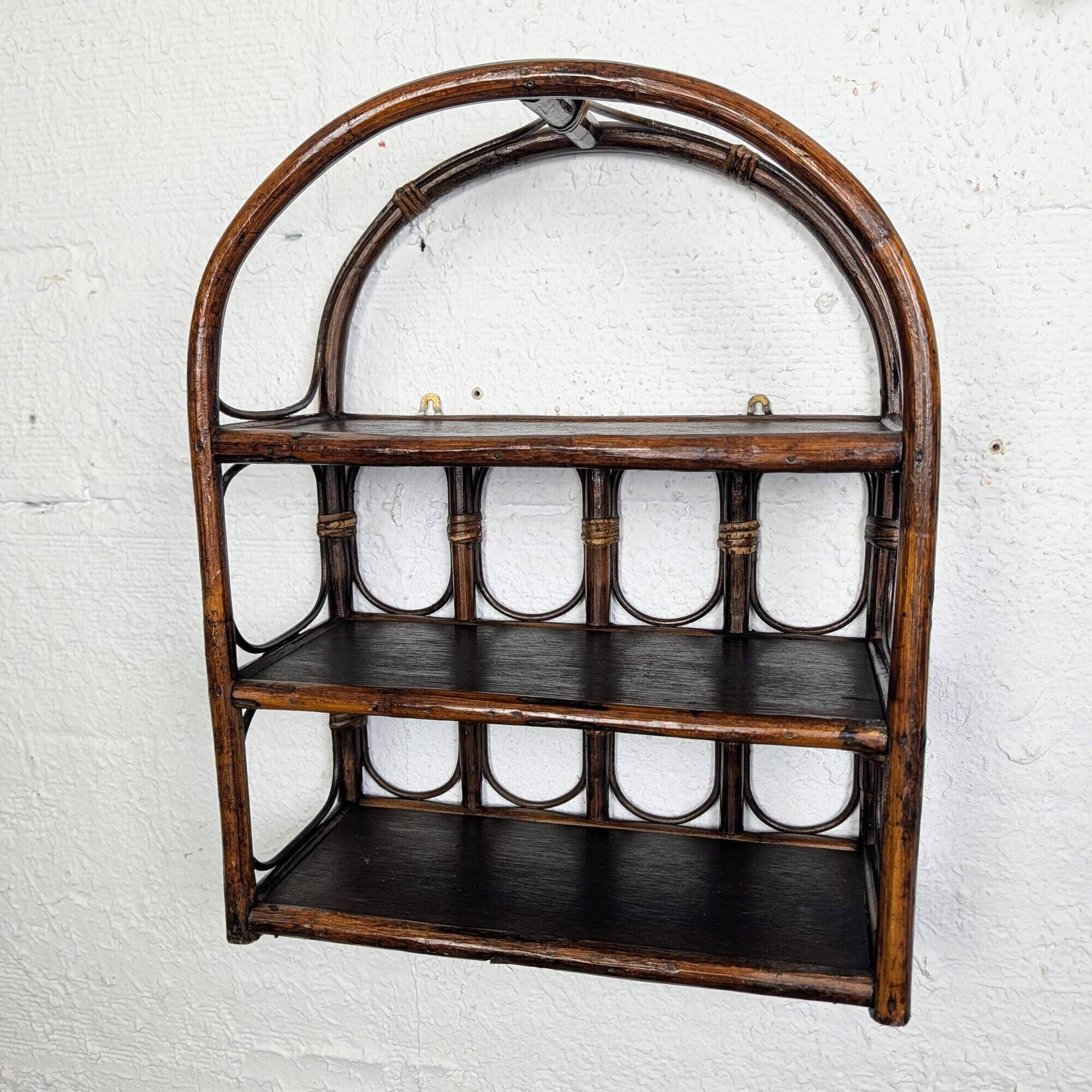 Brown rattan wall shelf, 3 levels