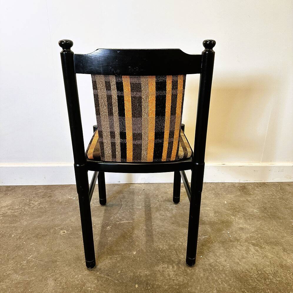 Set of 6 black lacquered chairs with the original 1970s fabric.