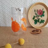 Vintage orange fruit pattern glass carafe