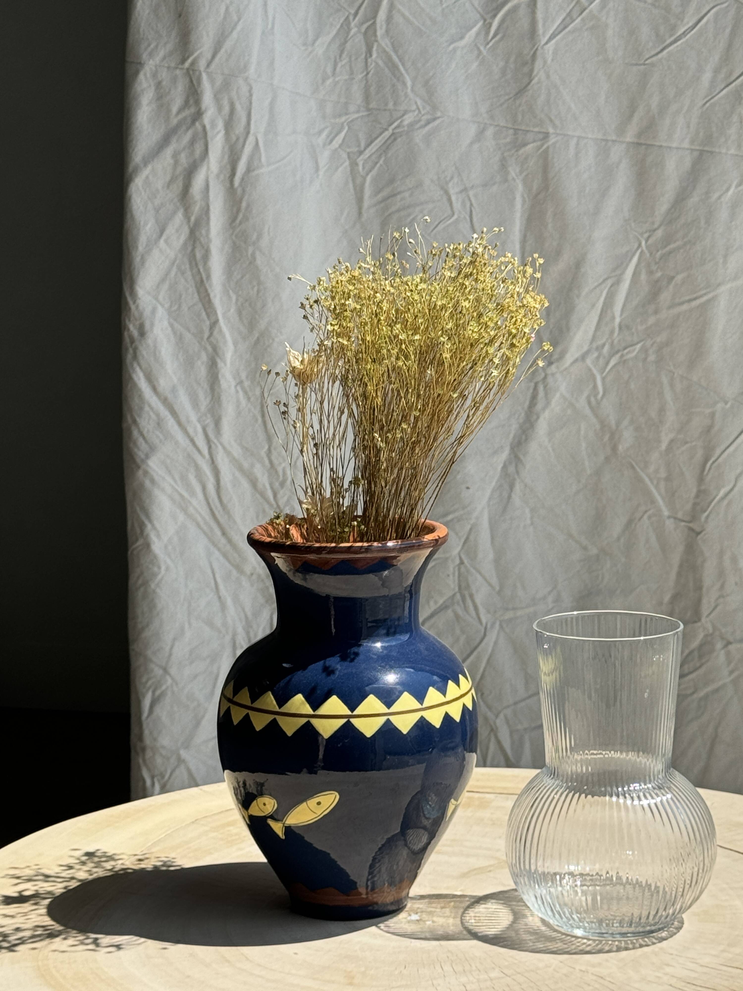 Ribbed glass ball vase