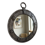 Miroir mural rond brutaliste des années 1950.