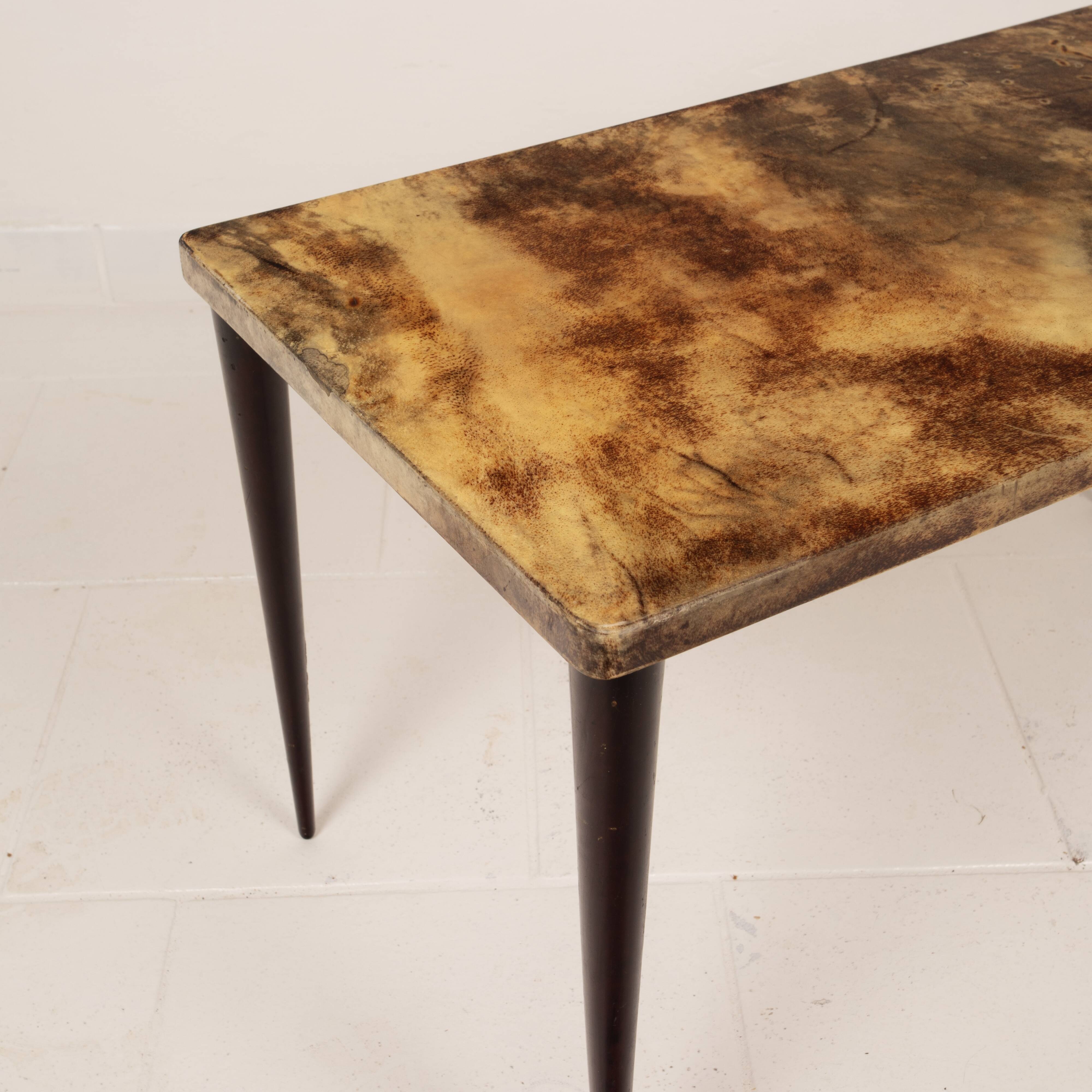 Rectangular parchment low coffee table by Aldo Tura 1950