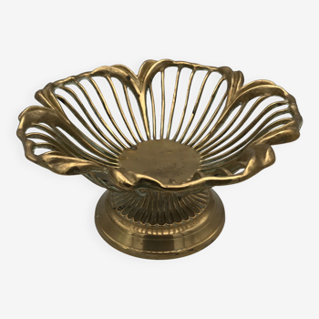Stand cup or vintage basket of floral shape in golden brass, italy