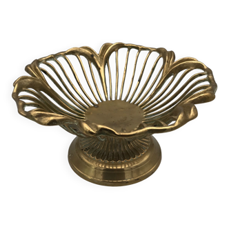 Stand cup or vintage basket of floral shape in golden brass, italy