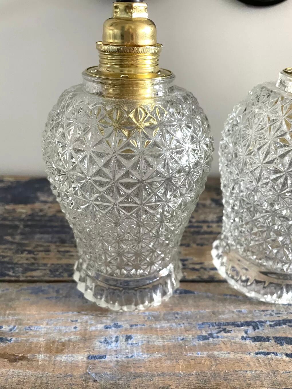 Pair of vintage electrified glass wall lamps