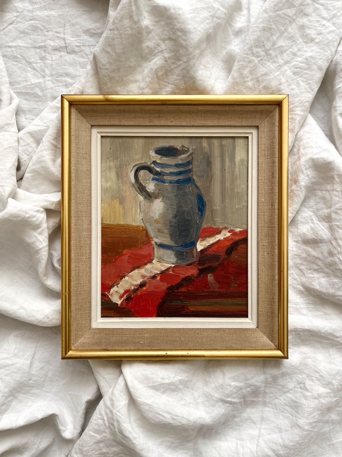 Painting old oil painting on cardboard still life 40s-50s
