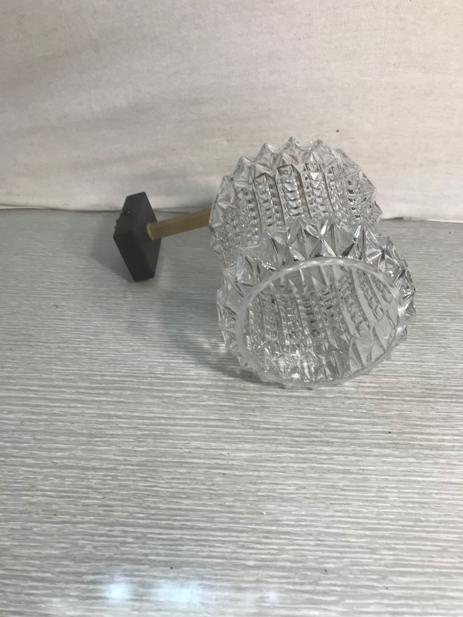Vintage wall sconce with black metal sconce and glass reflector molded, 70s