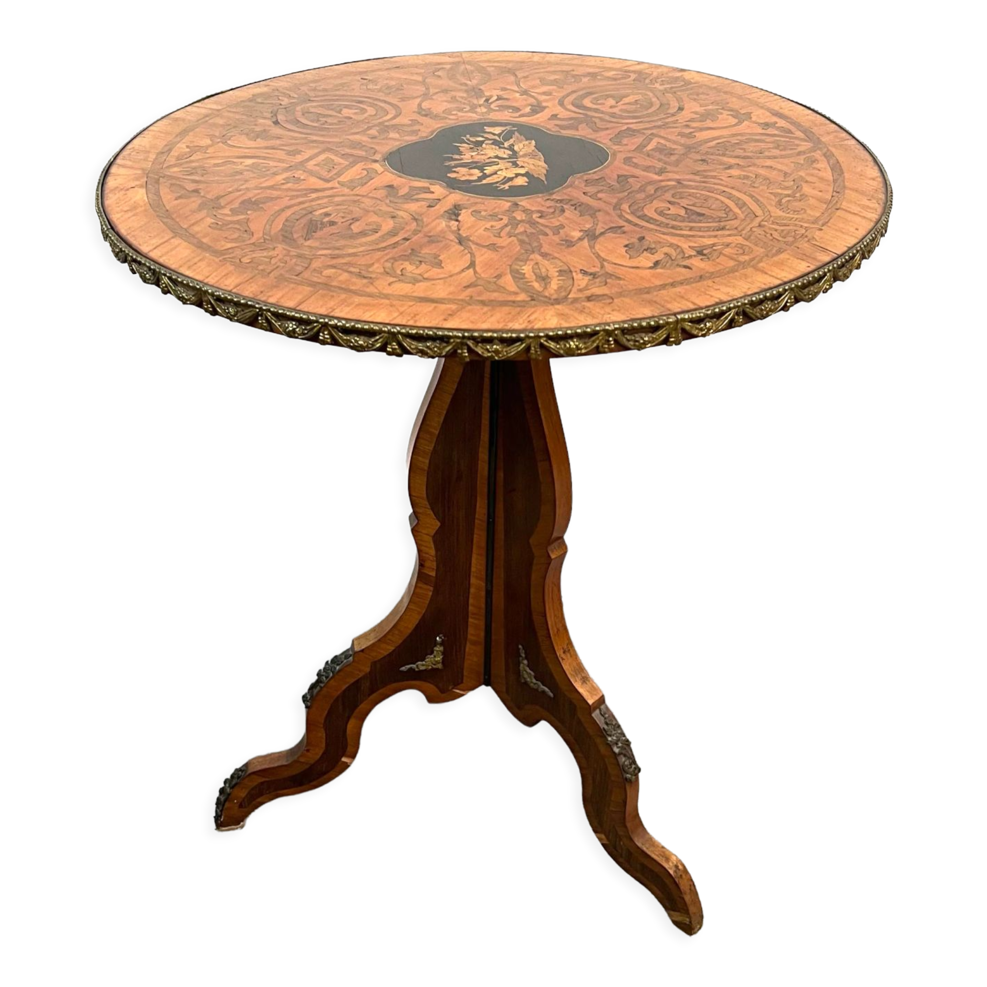 Gueridon tripode marquetée repliable style Louis XVI table d'appoint