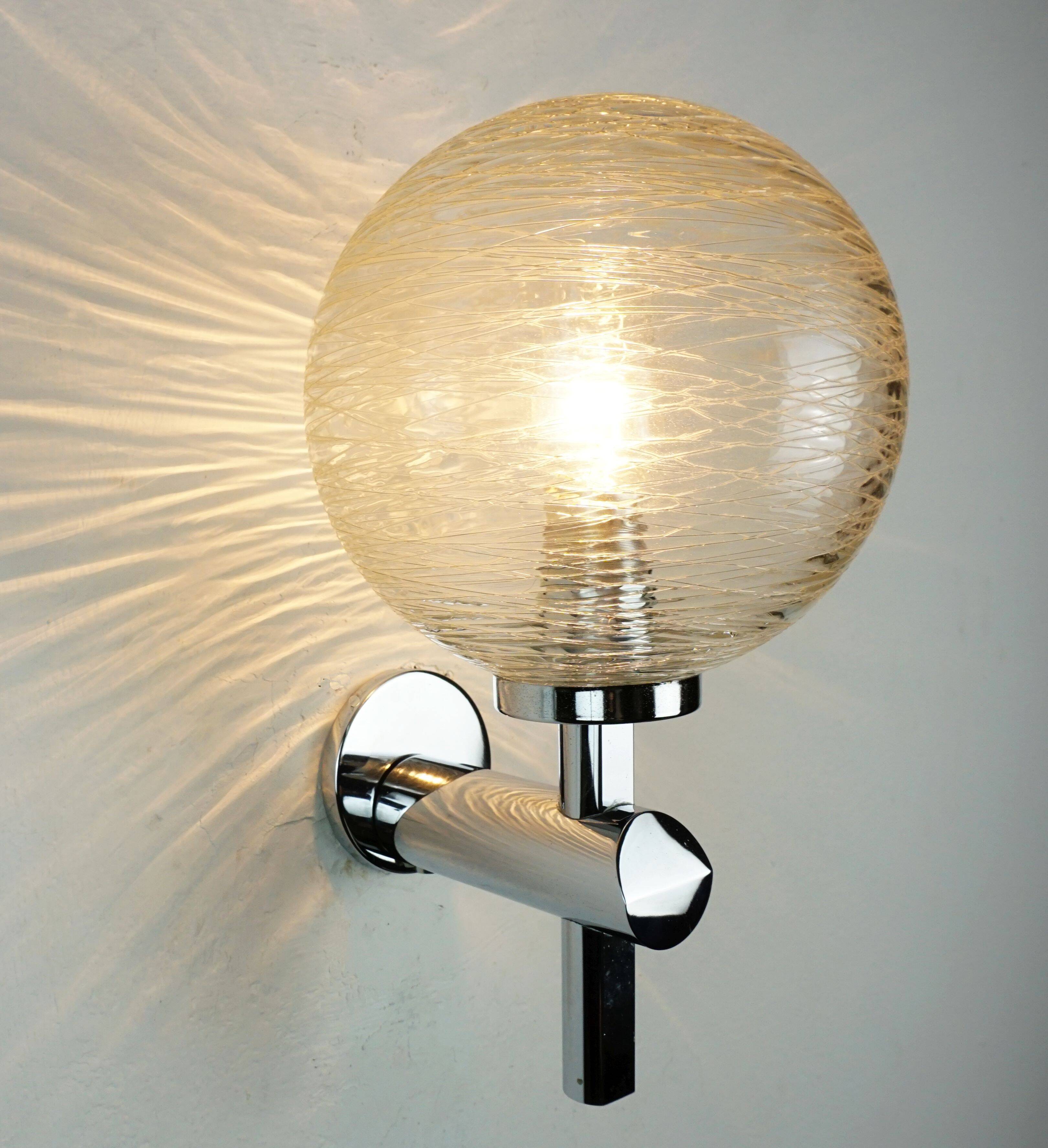 Pair of vintage wall lights structured glass and chrome 1970/80