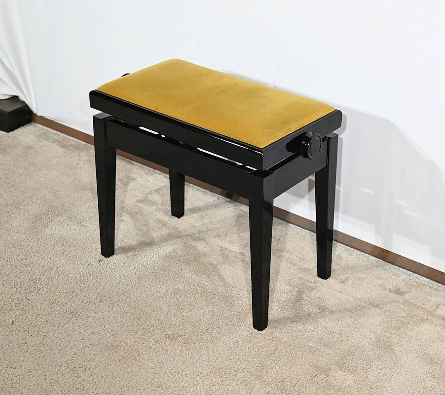 Adjustable Piano Bench, in Black Lacquered Wood – 1970