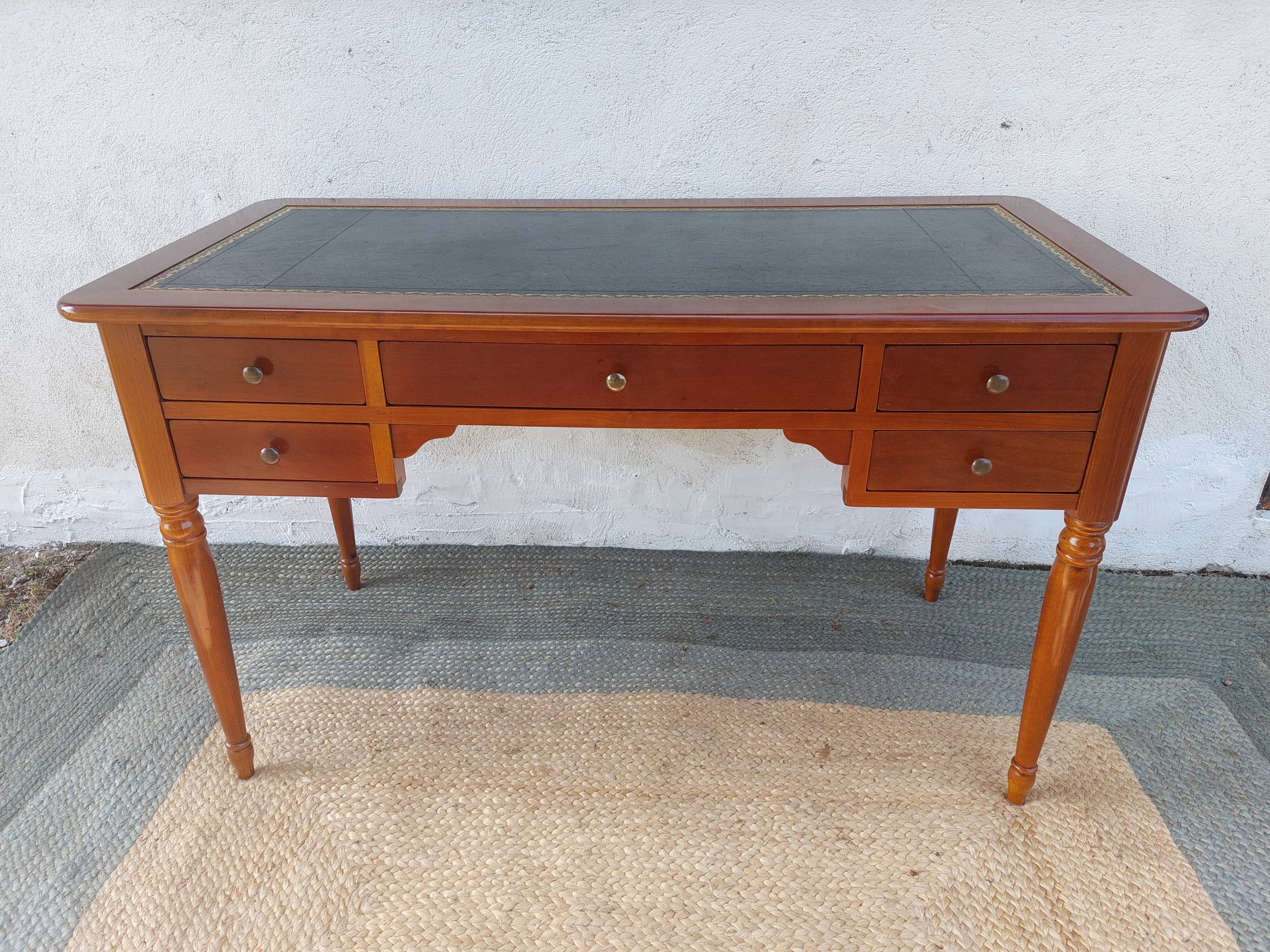 Desk, black leather top