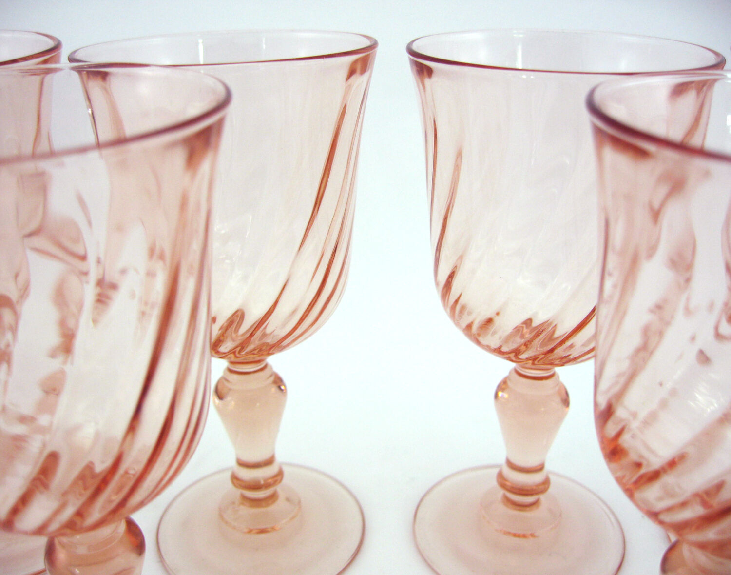 6 Stemmed Glasses In Powder Pink Twisted Glass Rosaline Luminarc Arcoroc France Vintage 80s Selency