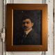 Huile sur toile portrait d'homme portant lunettes et moustache début XXe