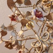 Hand-forged vintage pendant lamp with porcelain roses, Denz Neheim Hüsten