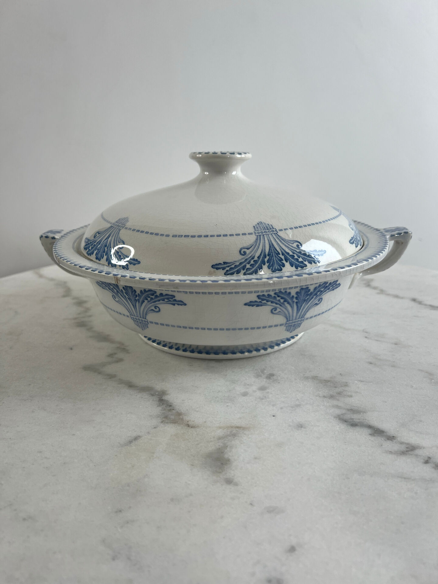 Soup tureen in earthenware Creil and Montereau Labrador pattern