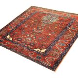 Tapis persan traditionnel noué à la main tapis de salon en laine rouge 134x136cm