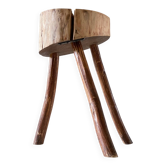 Tabouret tripode brutaliste rondin vintage